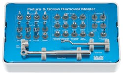 Figure 3: Salvin Dental Implant Rescue Kit, particularly useful for fractured screws in the apical 50% of the implant chamber. Figure 3: Salvin Dental Implant Rescue Kit, particularly useful for fractured screws in the apical 50% of the implant chamber.